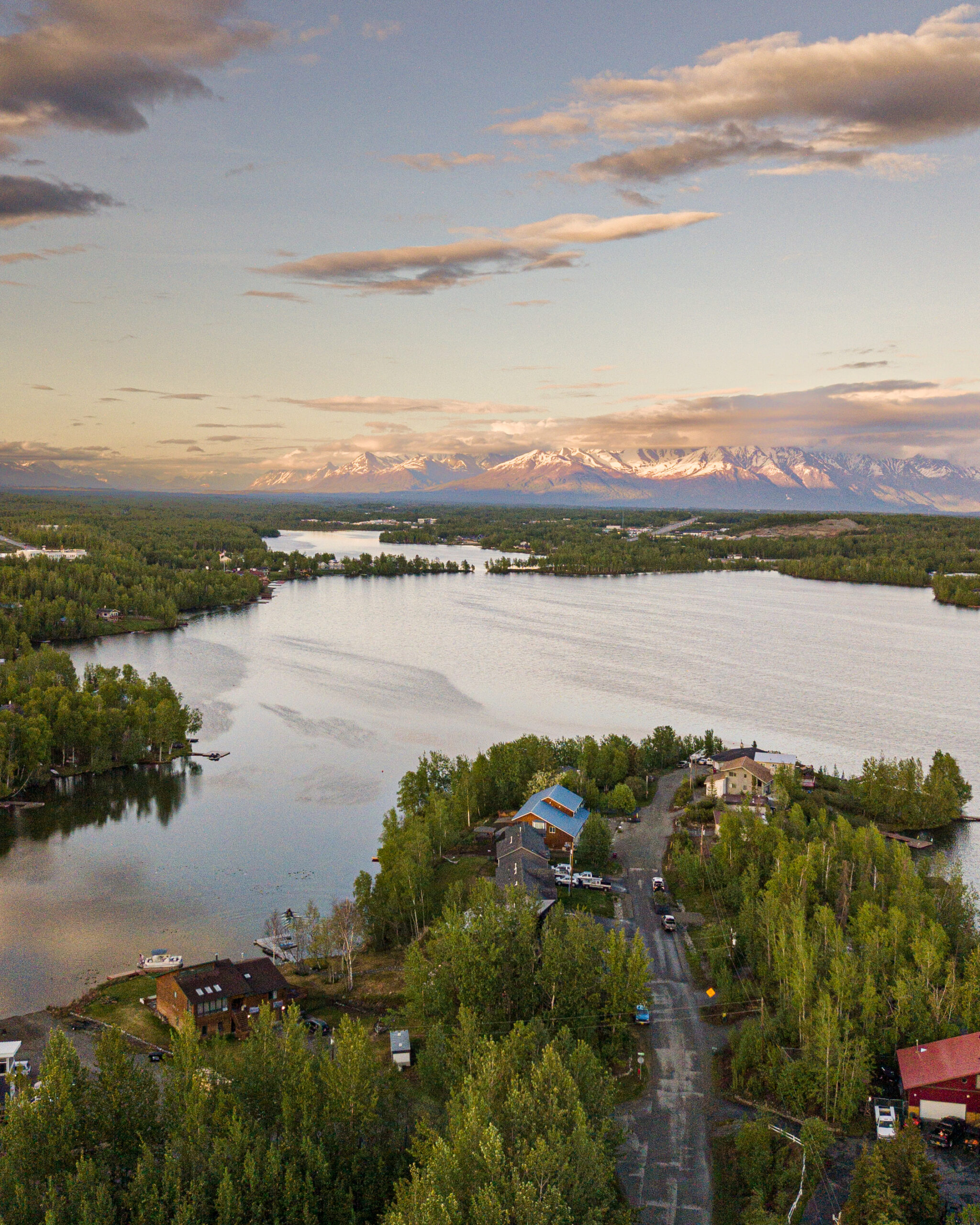 Wasilla-Meadow Lakes real estate — aerial view of Wasilla Lake and Pioneer Peak